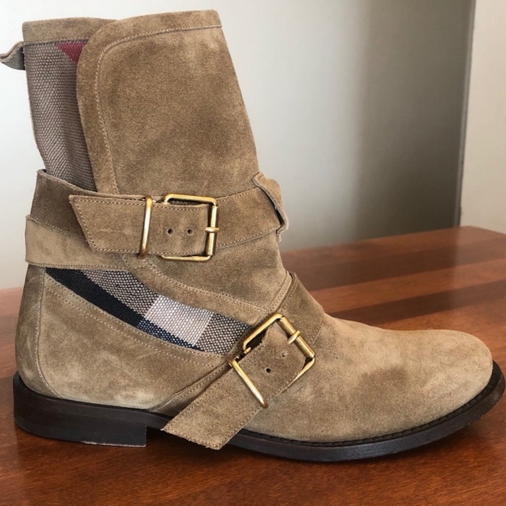 Burberry Tan Suede Combat Boots